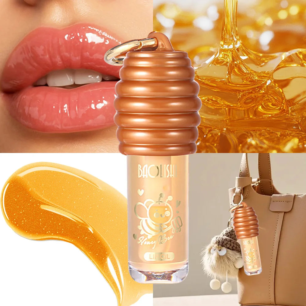 Gloss labial com sabor de mel para lábios volumosos, coloração, colágeno, hidratação e volume extremo.
