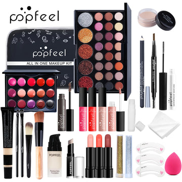 Kit de Maquiagem Completo - Sombra Nude, Base, Primer, Pincéis e Gloss Labial Nude.